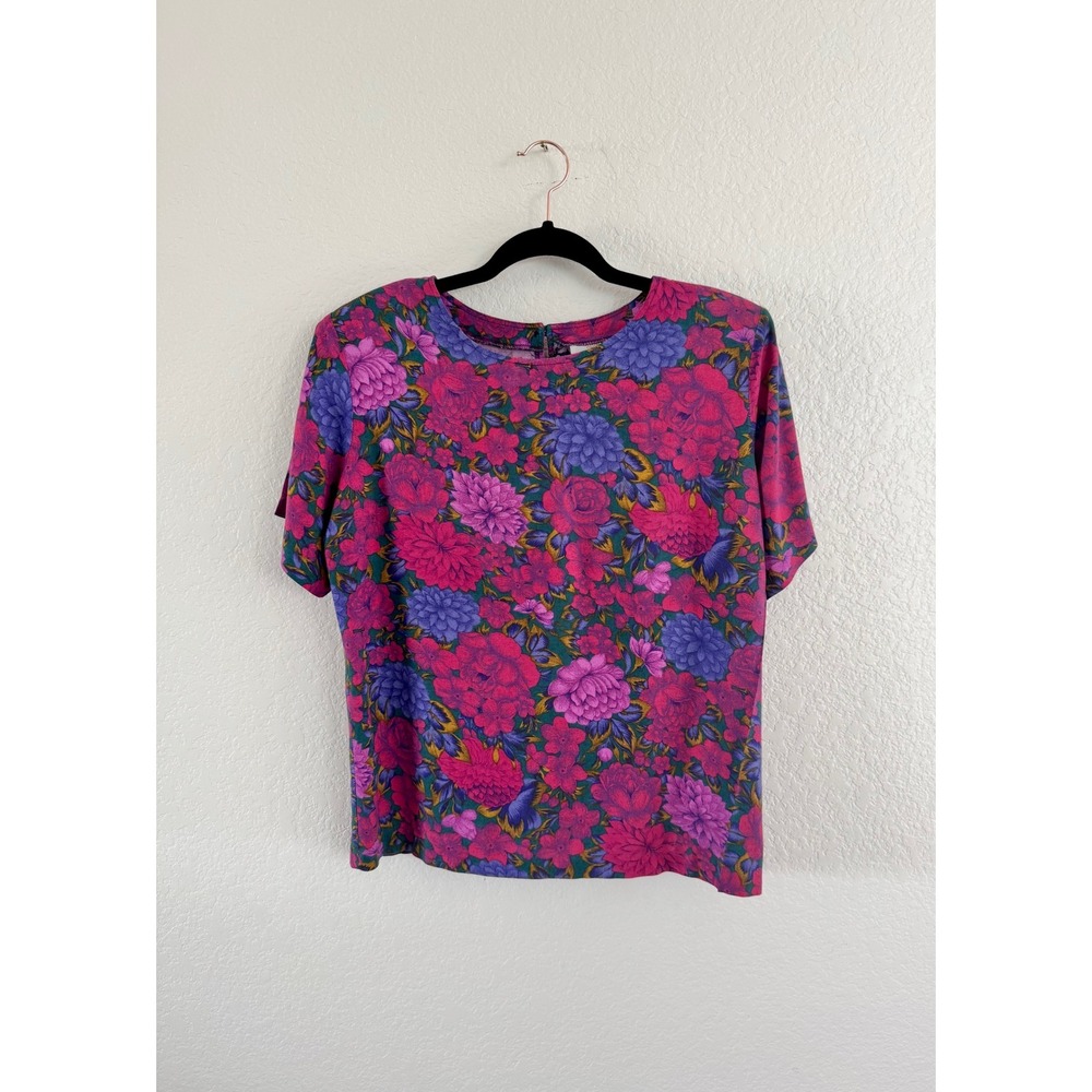 Ellen Ashley Floral Blouse Womens Medium Pink‎ Purple Vintage 90s Top
